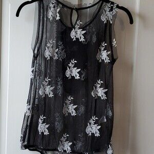 DANIEL RAINN EMBROIDERED SHEER FLORAL MESH SLEEVELESS TOP SMALL